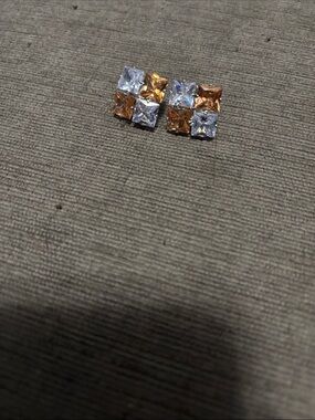 Square Crystal Cluster Stud Earrings - Champagne & Clear Sparkle